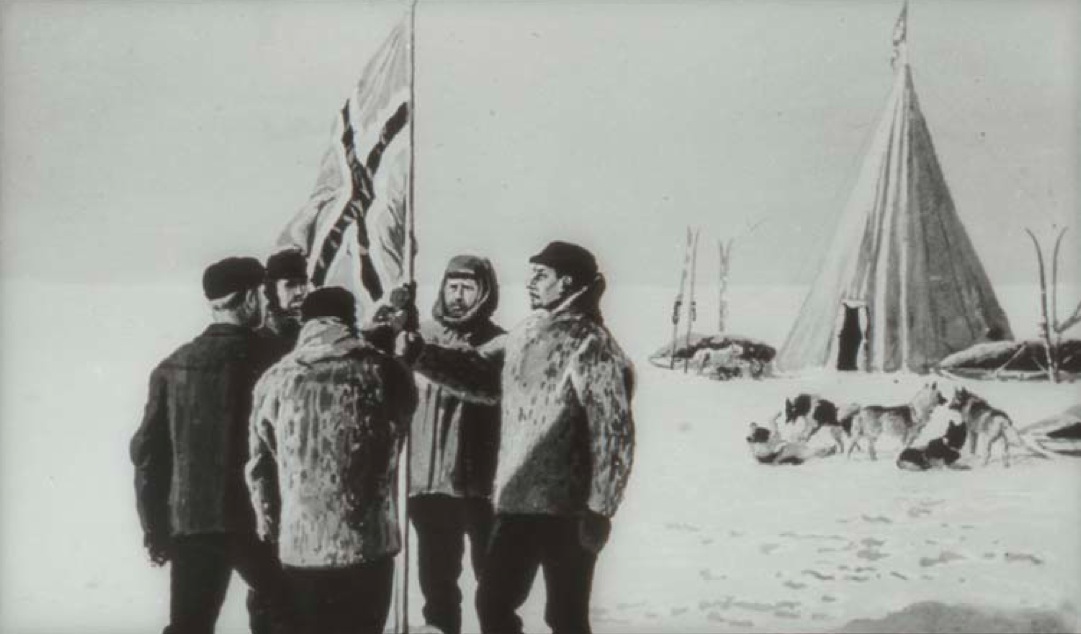Amundsen, Bjaaland, Hanssen, Hassel et Wisting au pôle Sud en 1911
