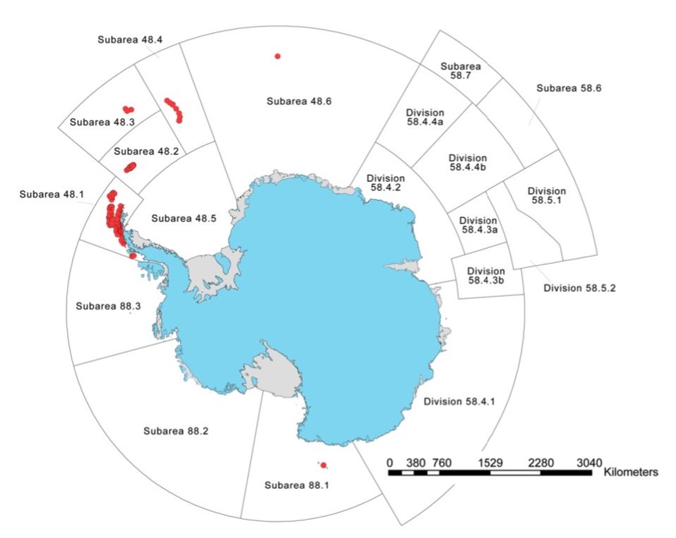 Carte des colonies du manchot à jugulaire en Antarctique