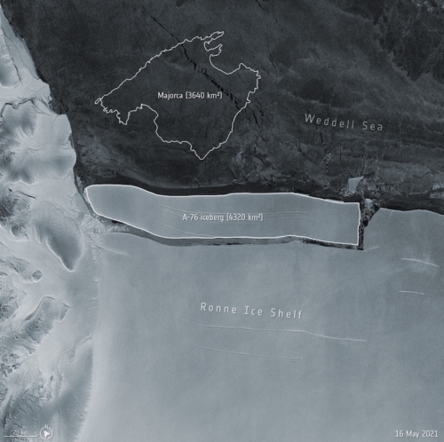 L'iceberg A-76 se romp de l'ice-shelf de Ronne en mer de Weddell