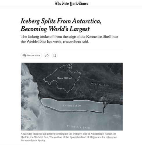 L'iceberg A-76 dans le New York Times de mai 2021